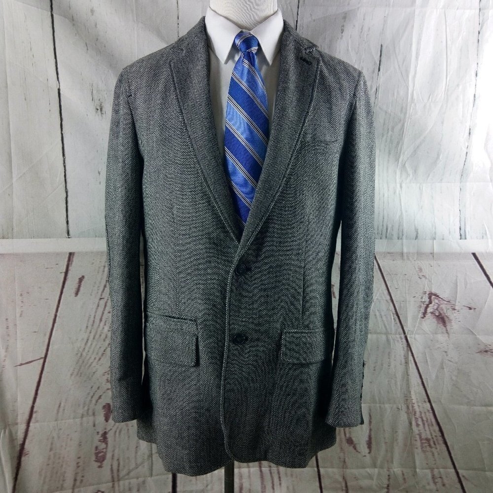Territory Ahead Mens Sz L Elbow Pads Gray Herringbone Western Blazer Sport Coat